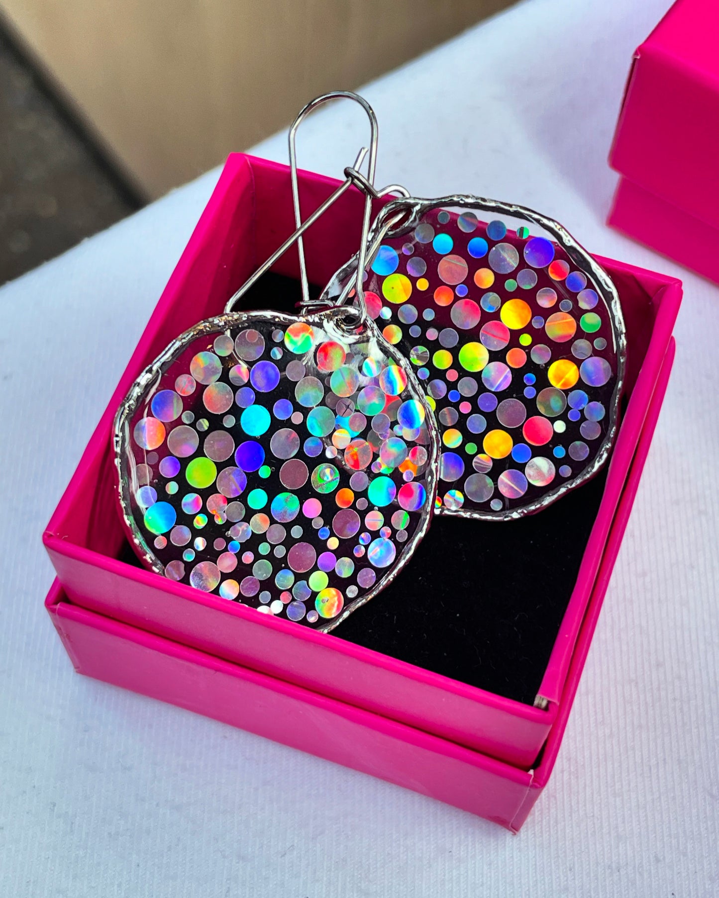 Medium disco earrings with colourful sparkles