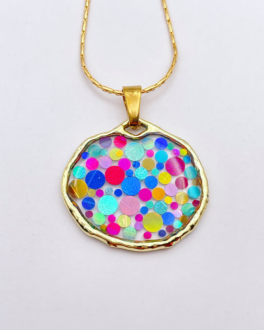 Small disco pendant necklace with colourful sparkles