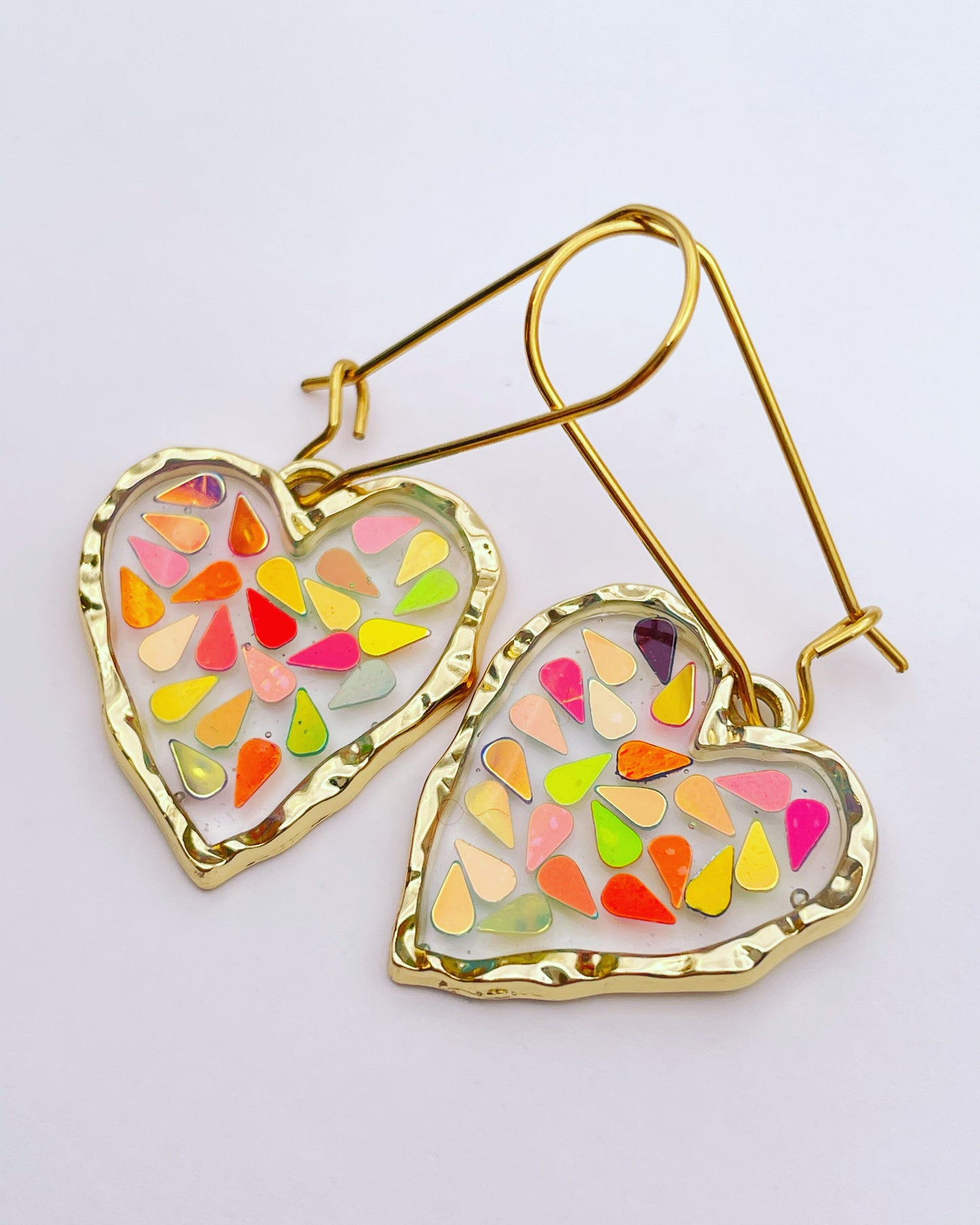Disco heart dangle earrings plated in real gold