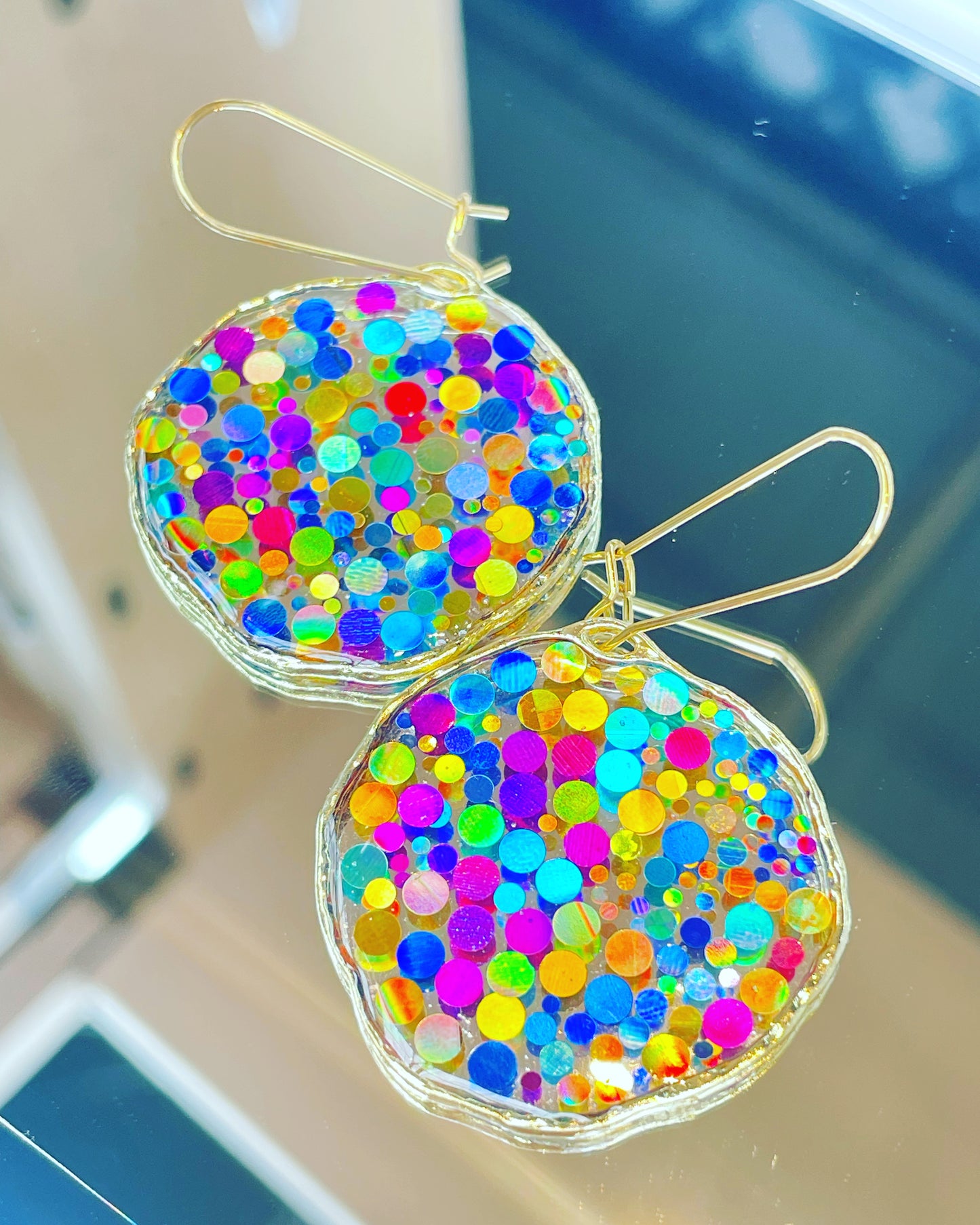 Medium disco earrings with colourful sparkles