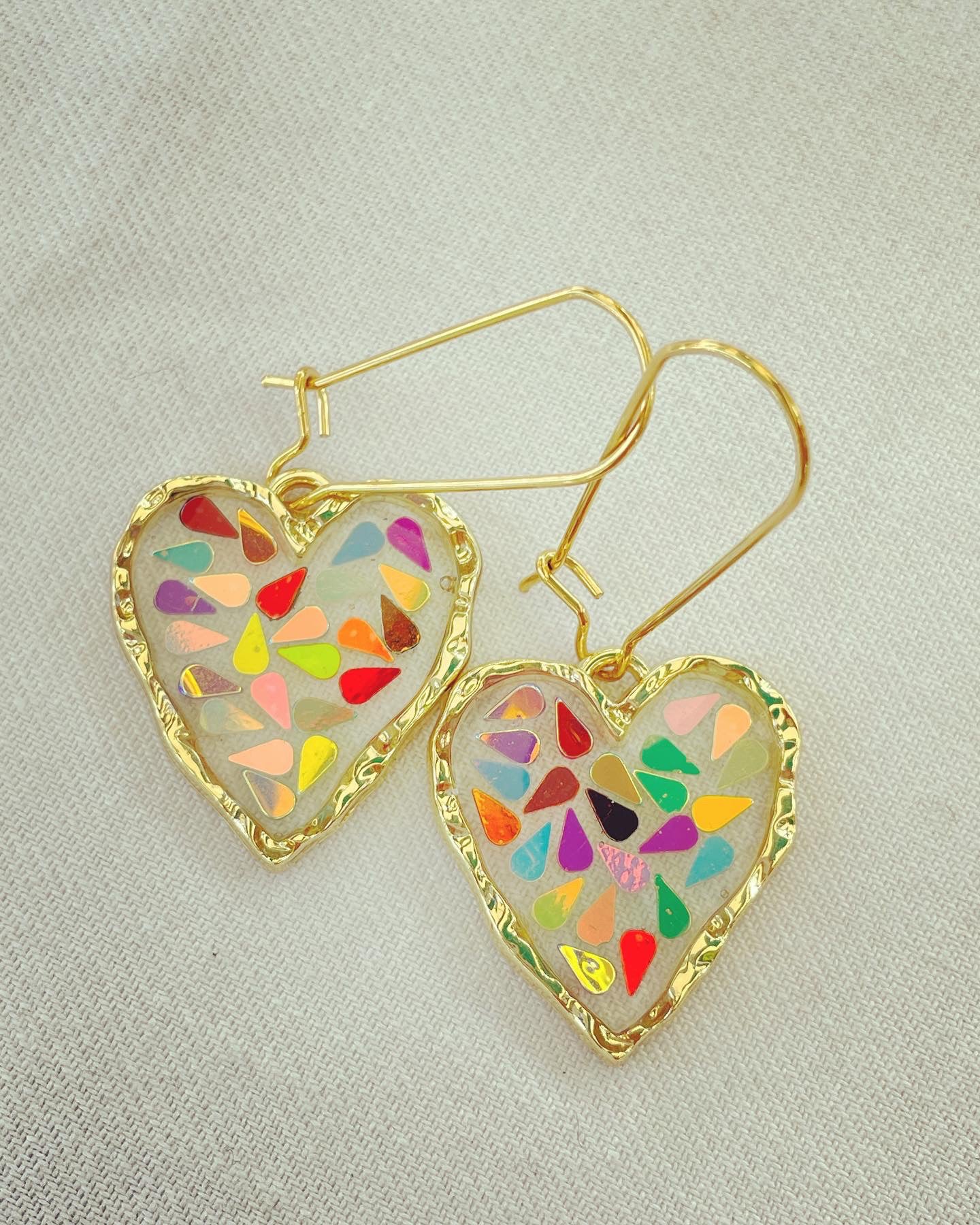 Disco heart dangle earrings plated in real gold