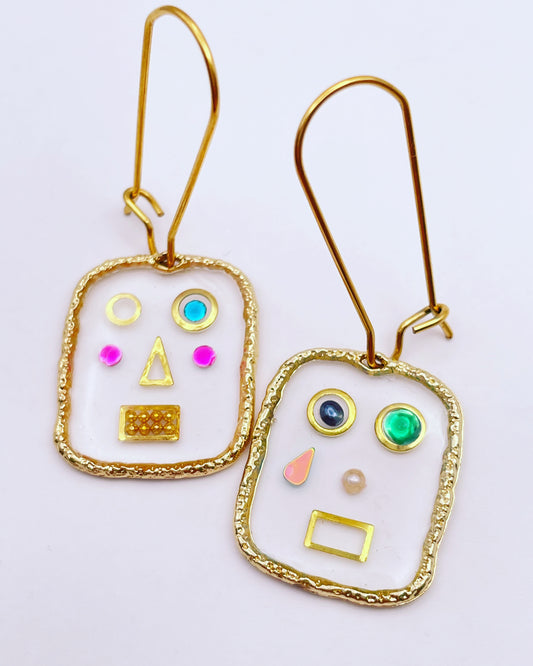 Dangle earrings with cute robots faces