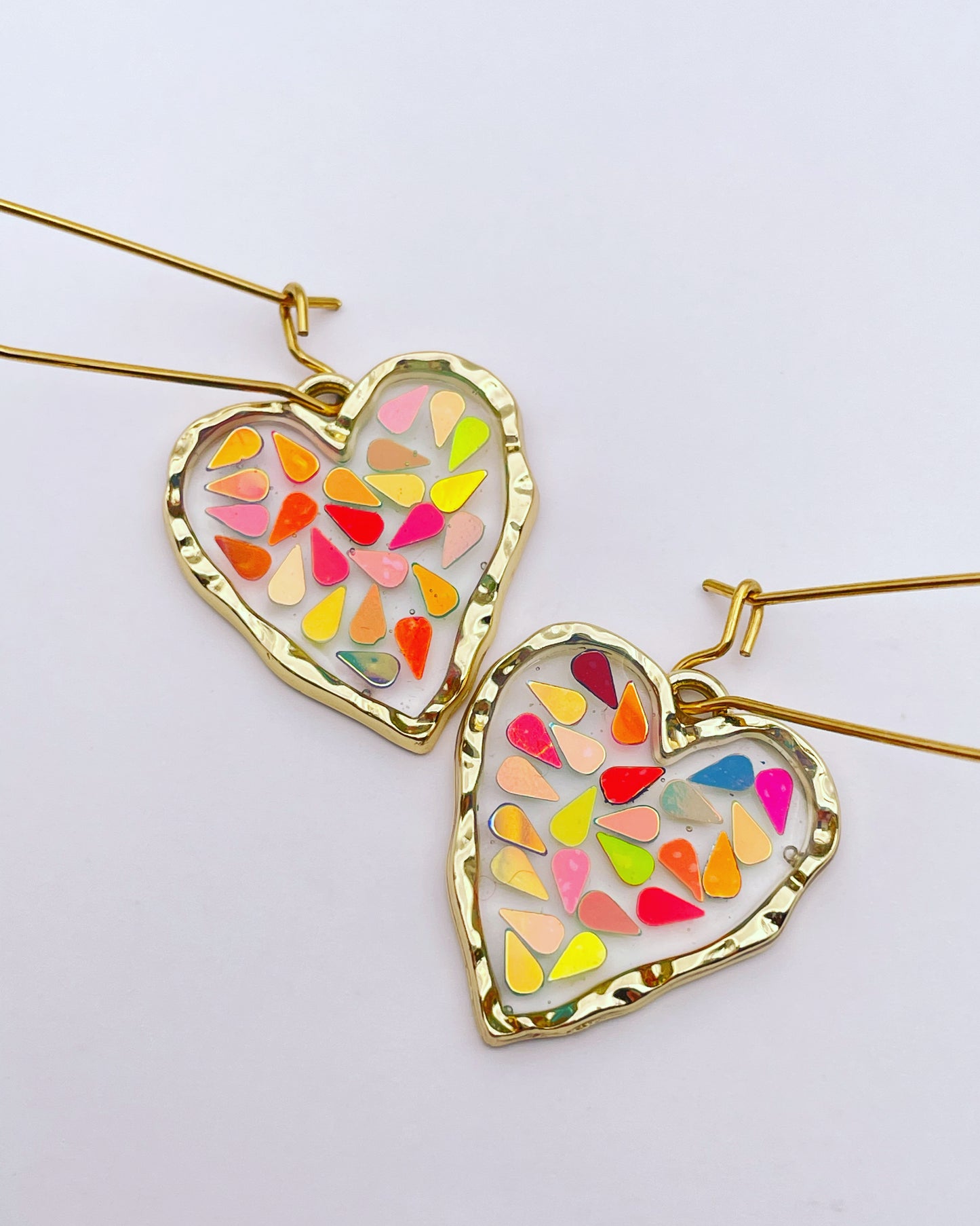 Disco heart dangle earrings plated in real gold