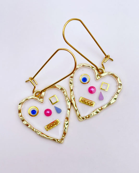 Cute robots heart dangle earrings in gold or silver