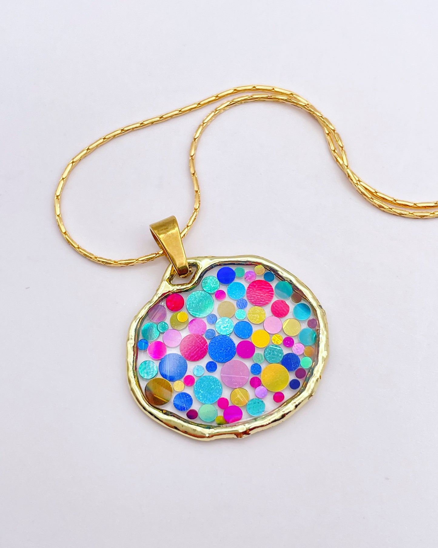 Small disco pendant necklace with colourful sparkles