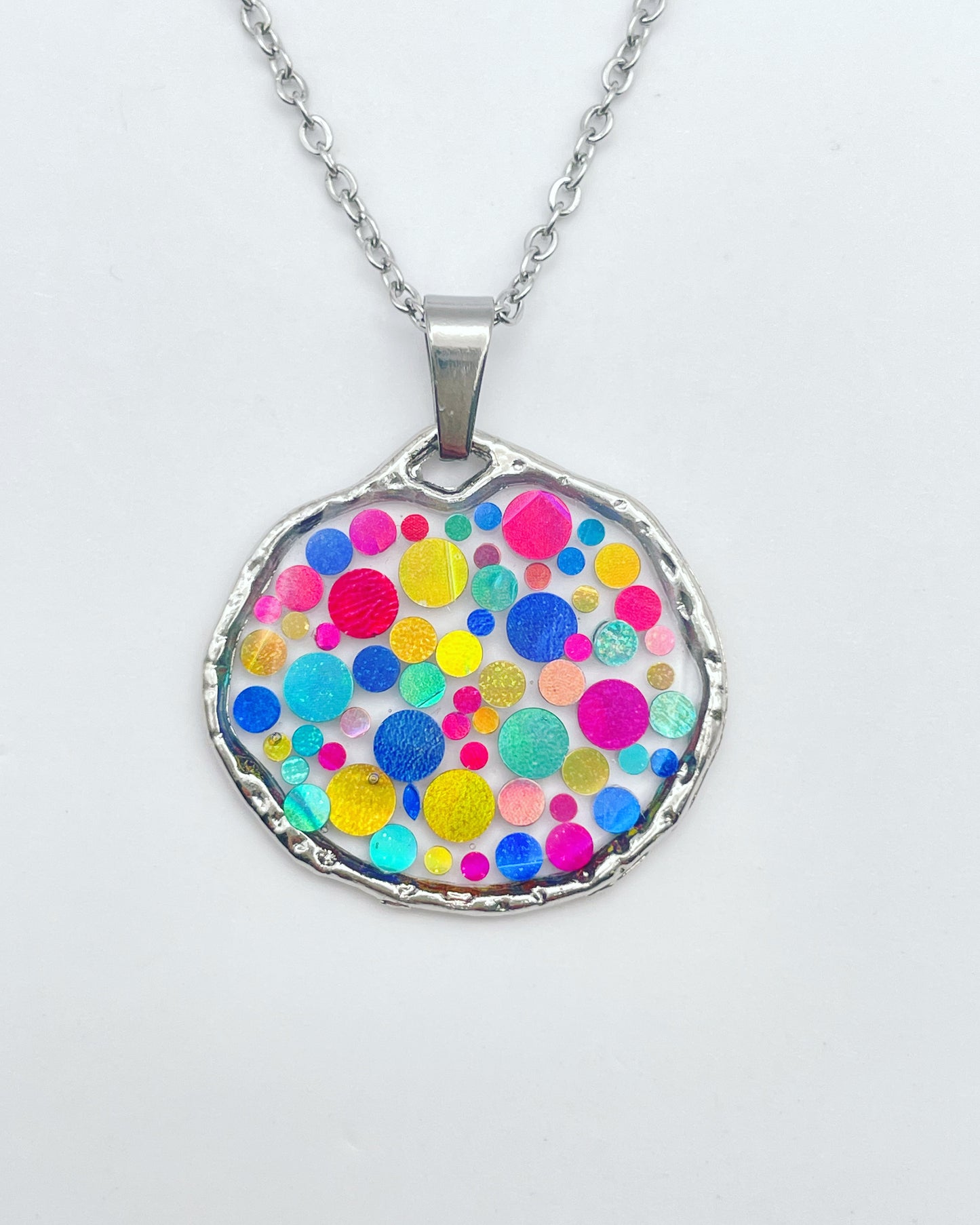 Small disco pendant necklace with colourful sparkles