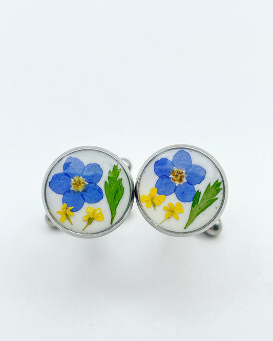 Cufflinks with real forgetmenot in gold or silver in 12mm