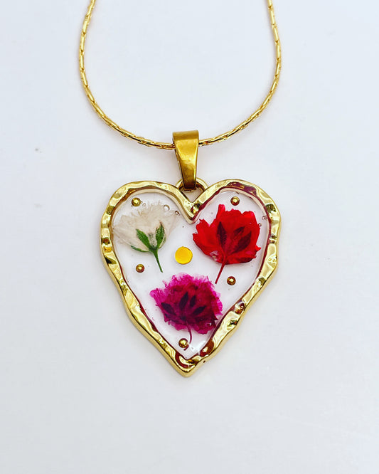 Gypsophila heart pendant necklace in gold or silver