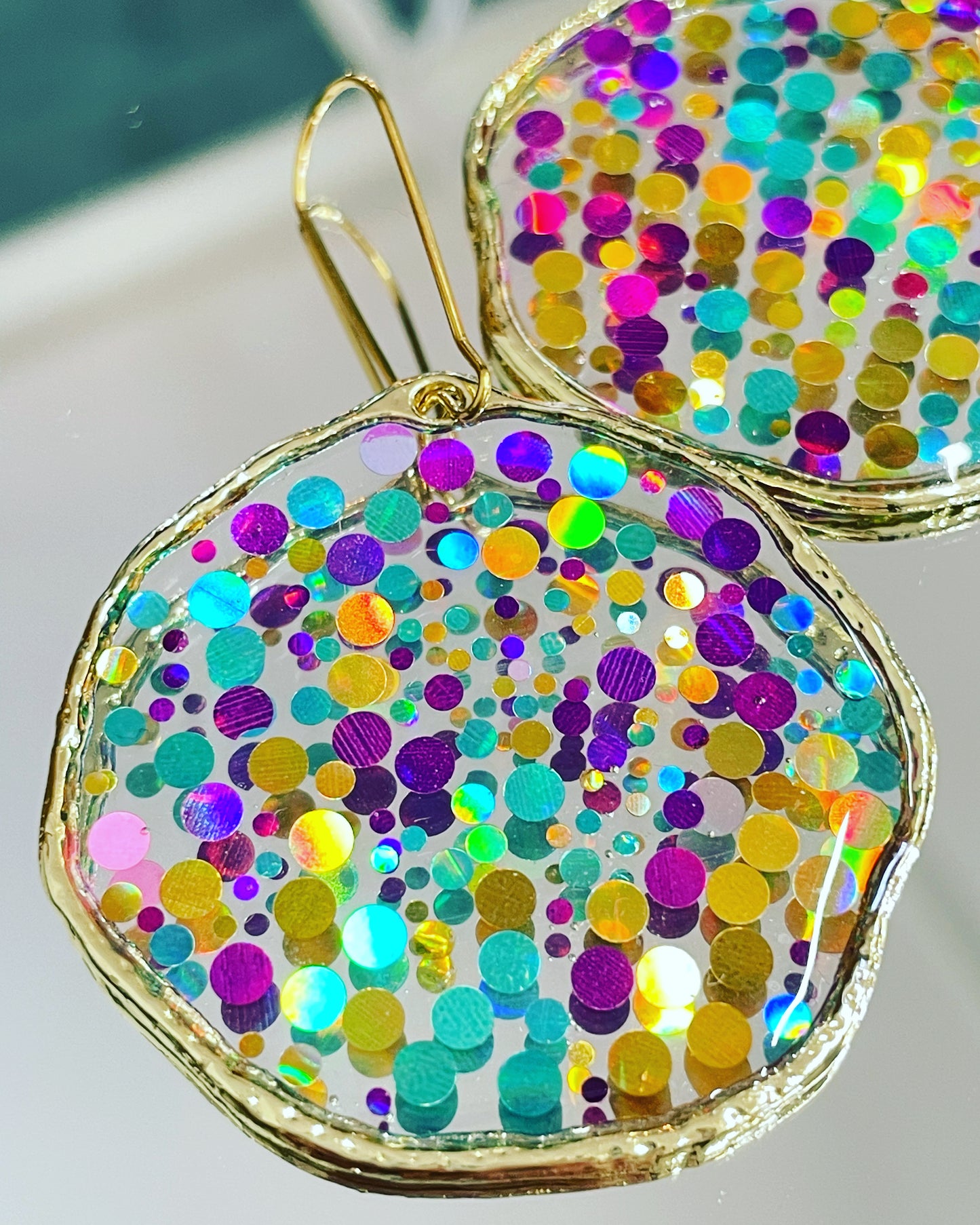 Large disco earrings with colourful sparkles