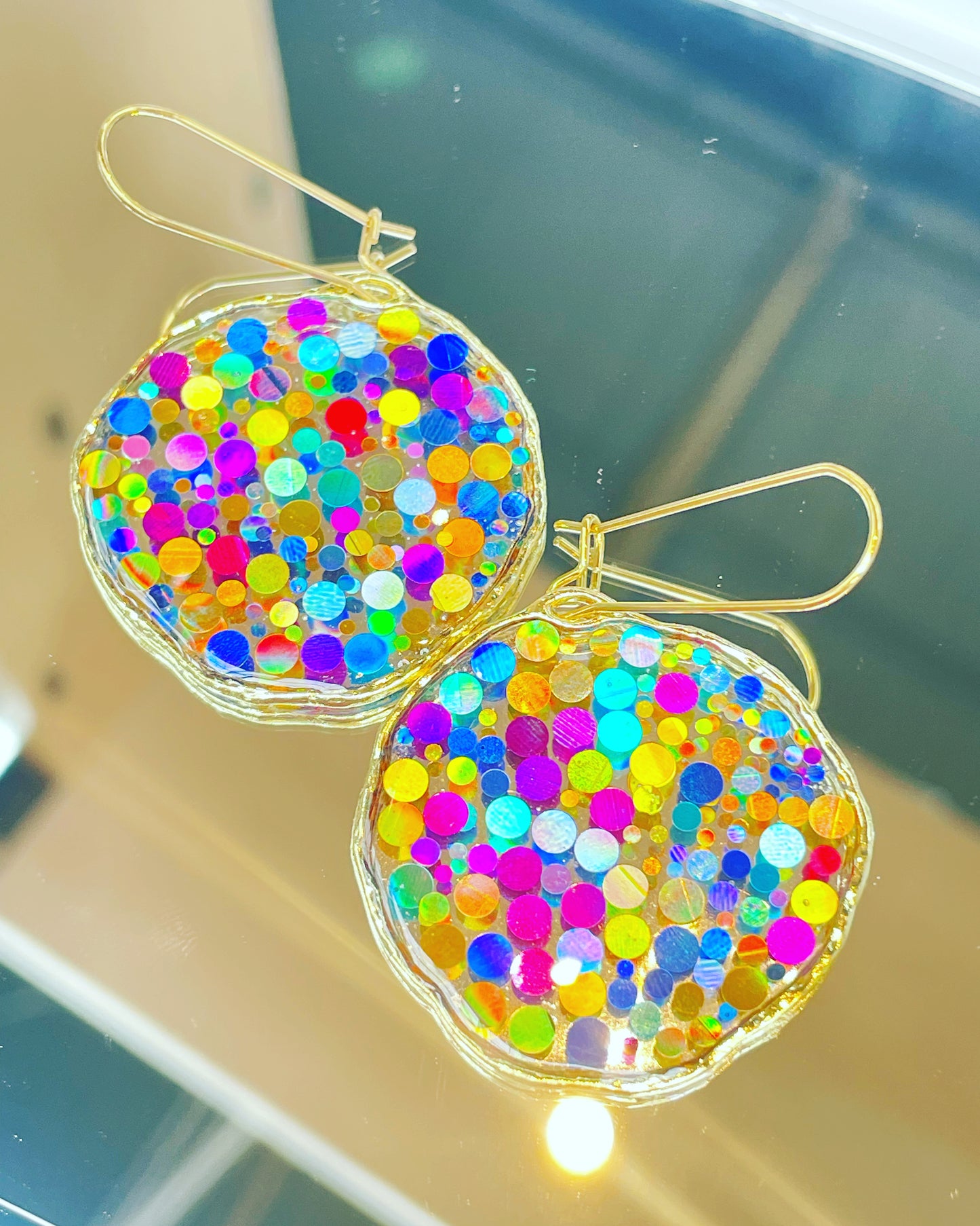 Medium disco earrings with colourful sparkles