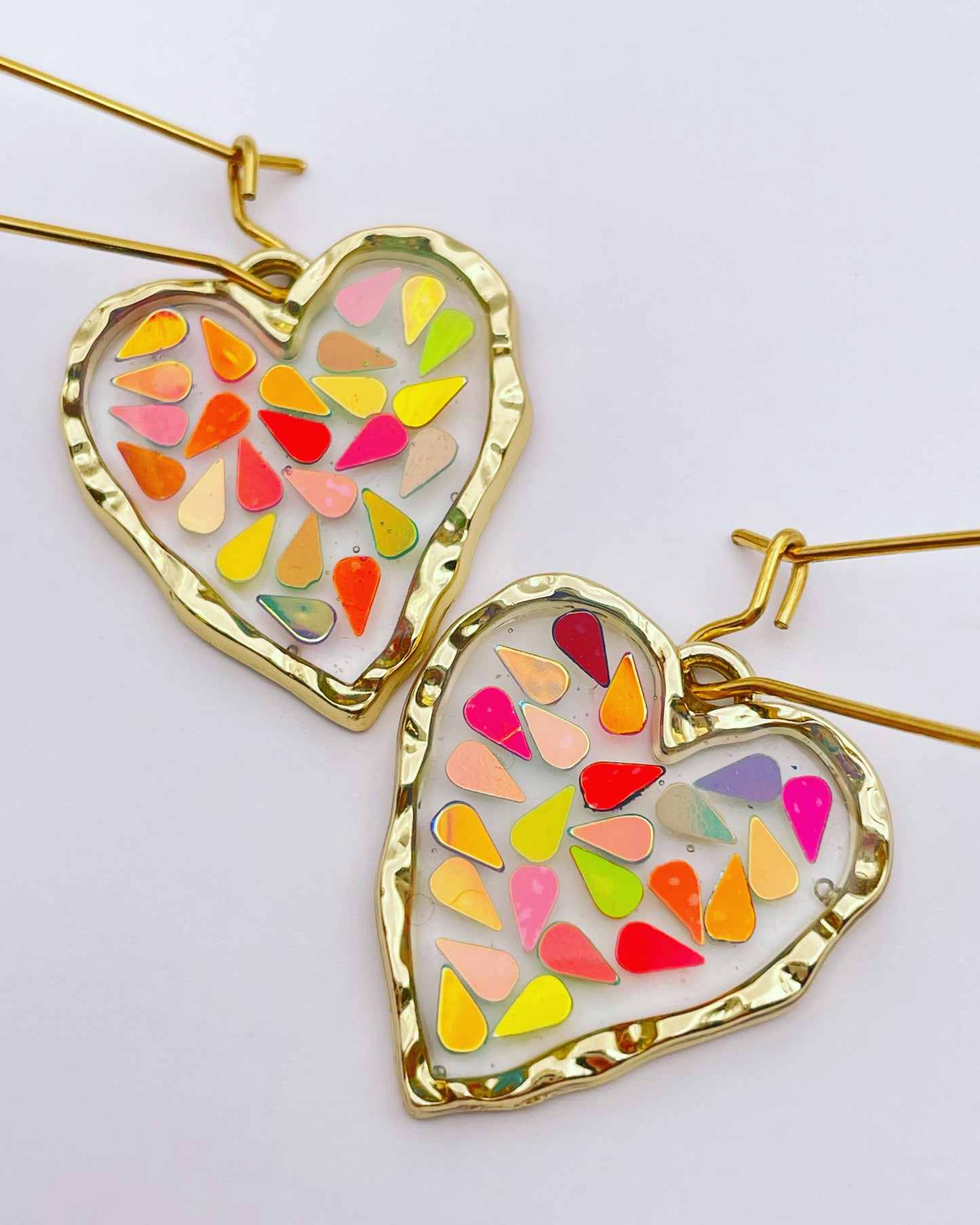 Disco heart dangle earrings plated in real gold