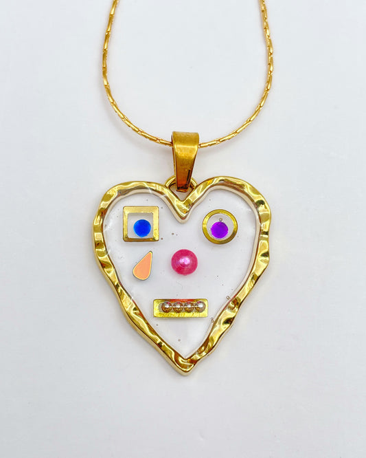 Cute robots heart pendant necklace in gold or silver