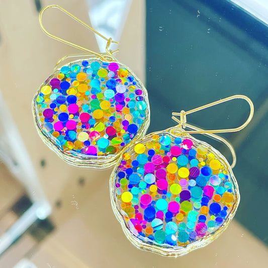 Medium disco earrings with colourful sparkles