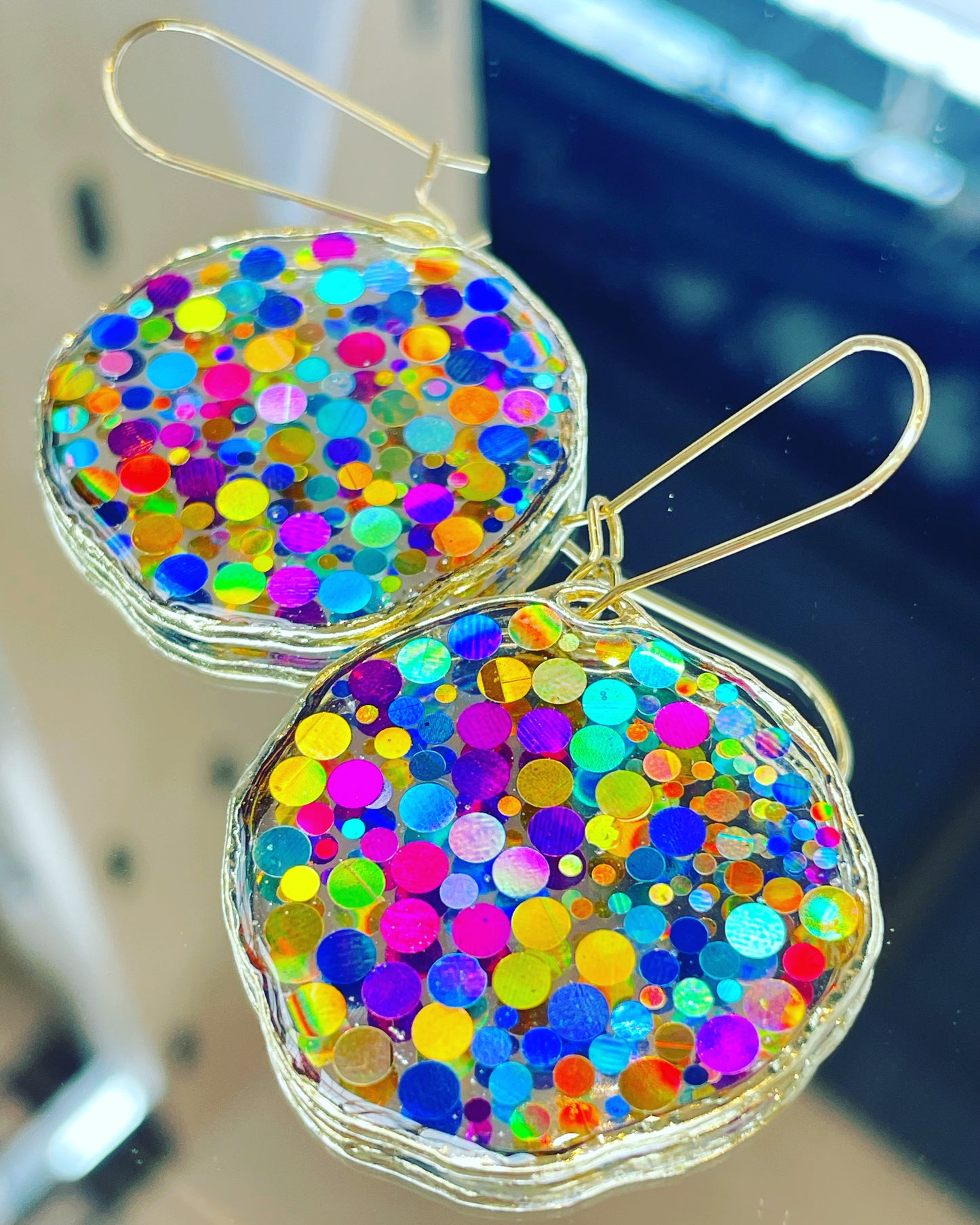 Medium disco earrings with colourful sparkles