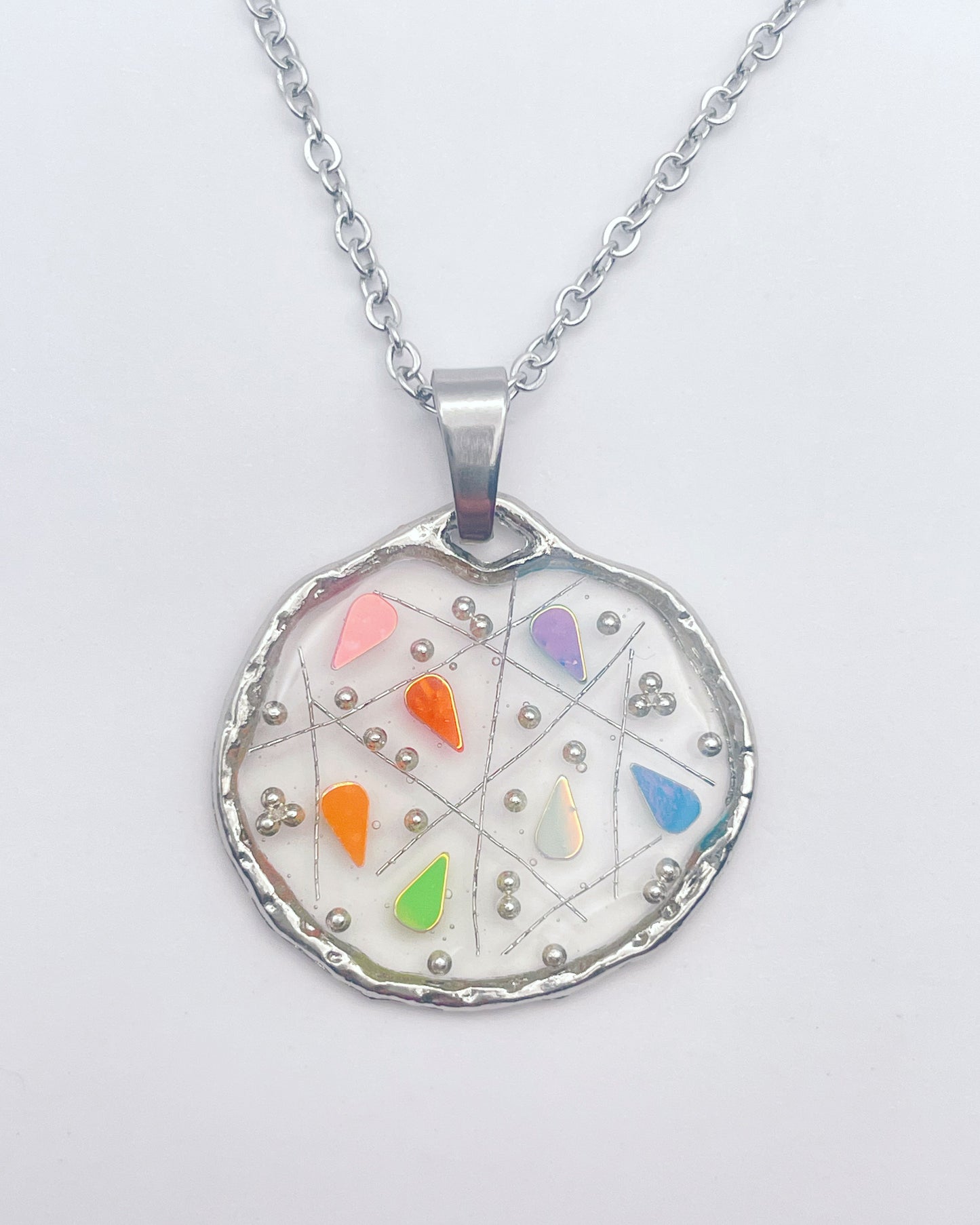 Small disco pendant necklace in gold or silver