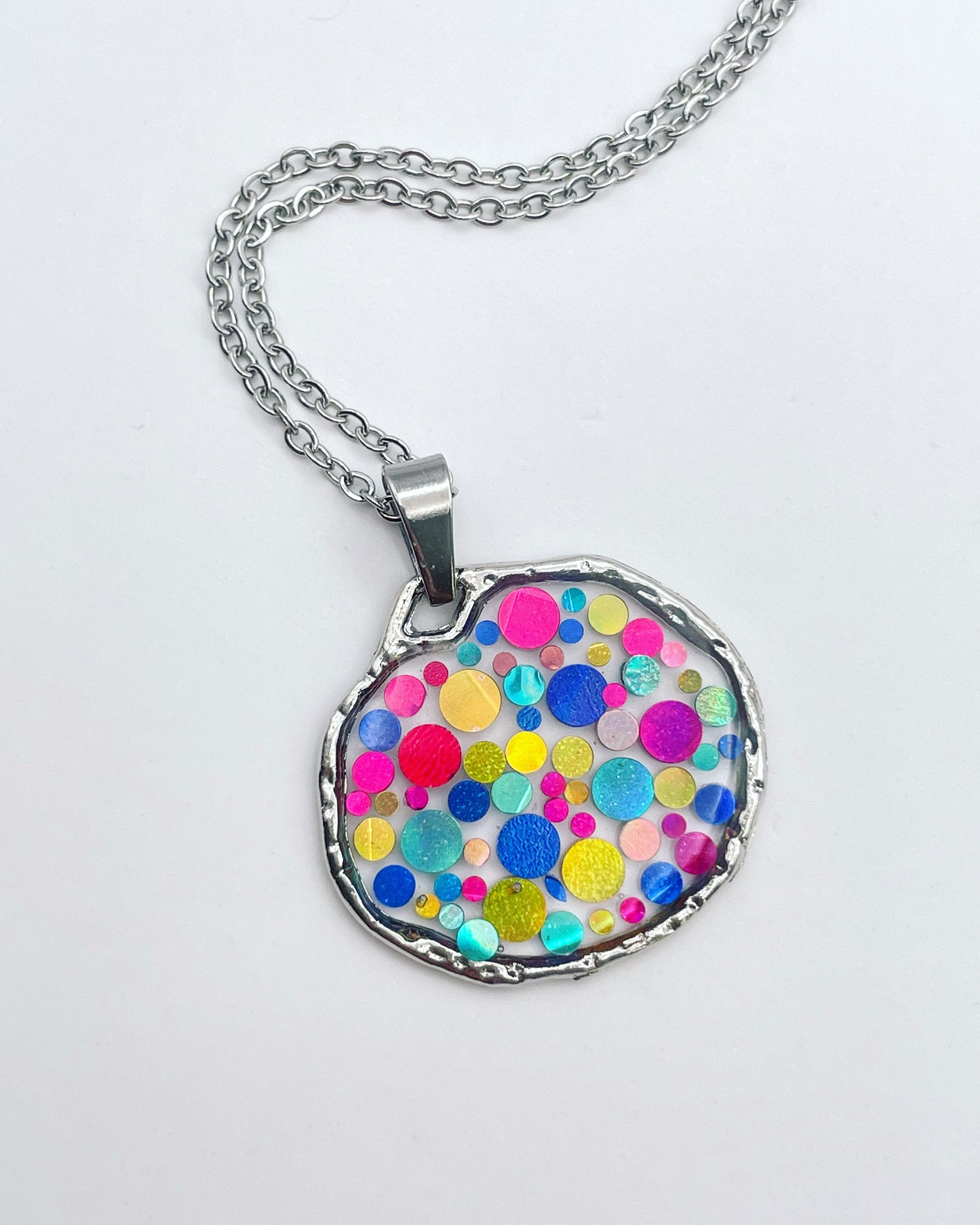 Small disco pendant necklace with colourful sparkles