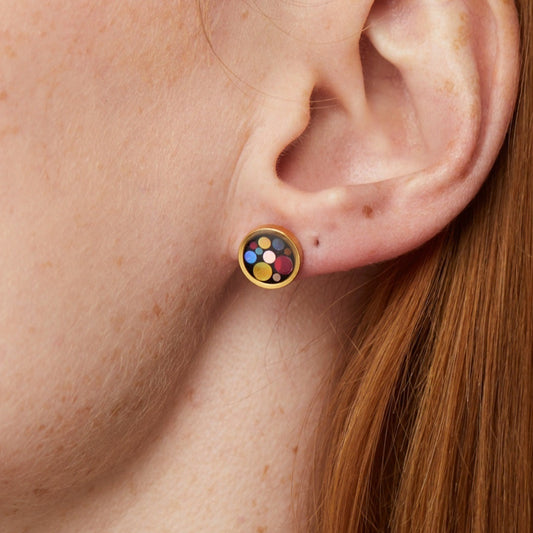 Disco ear studs with colourful sparkles in 6 or 10mm