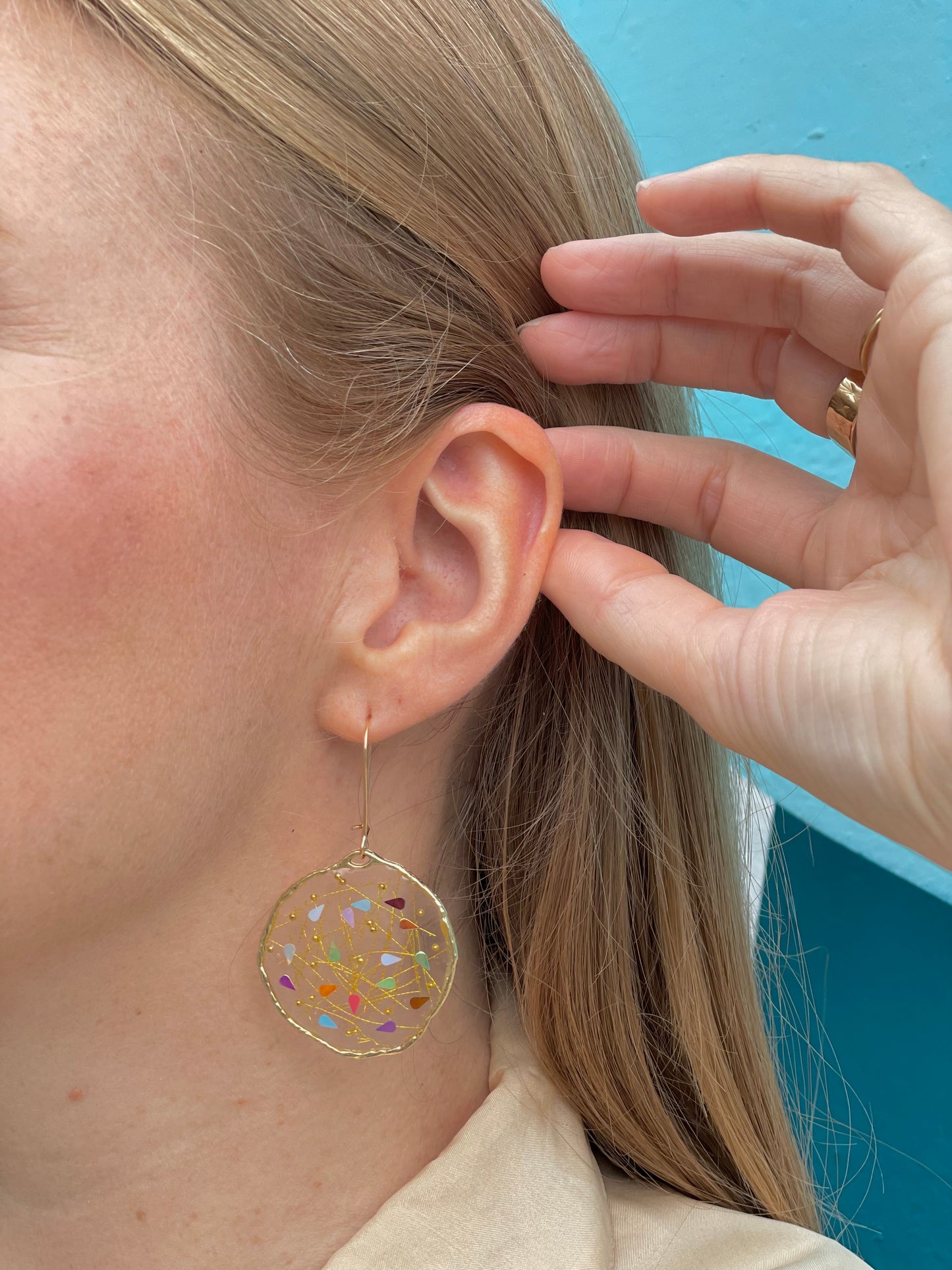 Medium disco earrings with holographic silver sparkles