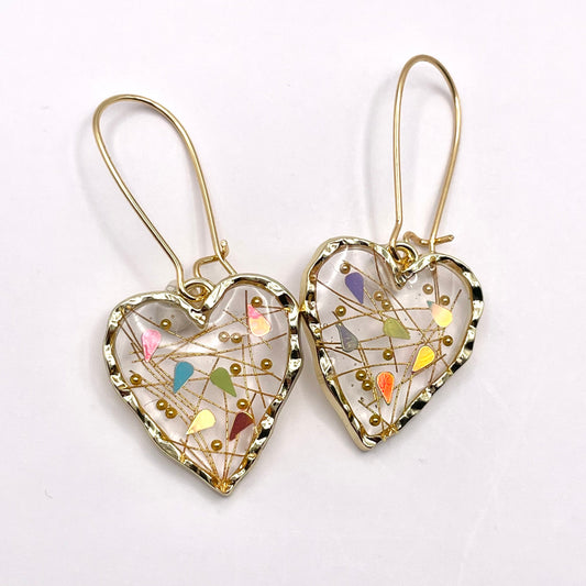 Disco heart earrings with  gold or silver sparkles