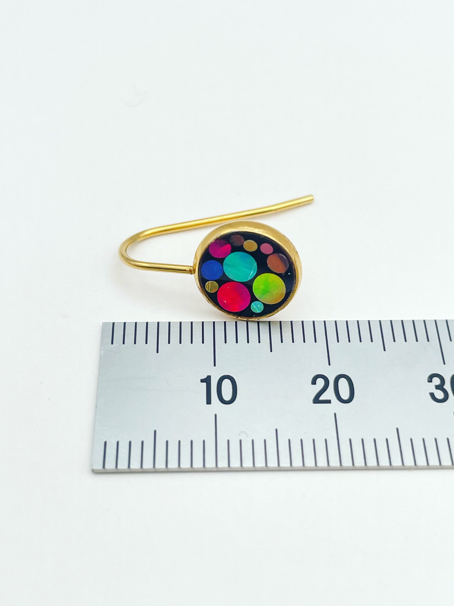 Mini disco drop earrings with colourful sparkles in black lacquer