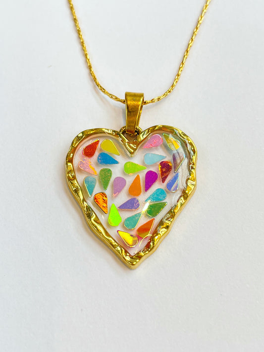 Disco heart pendant necklace plated in real gold