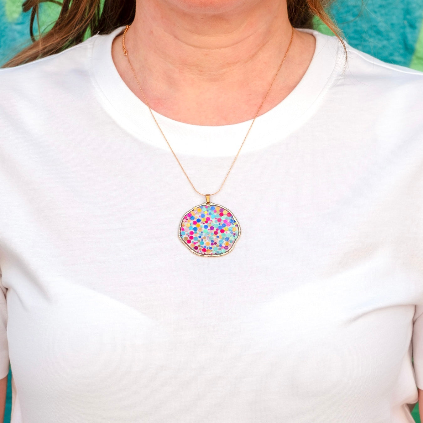 Large disco necklace with colourful sparkles