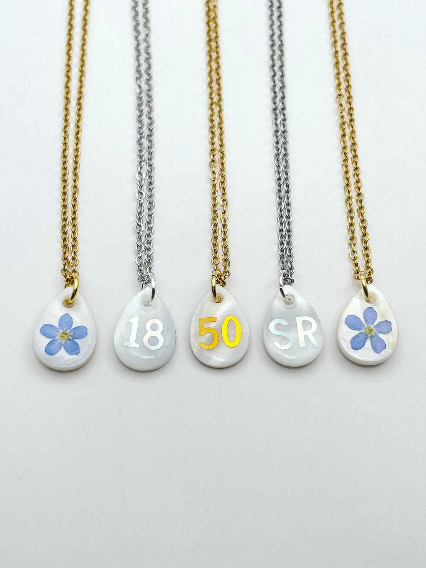 Personalised Necklace Double Sided With Forgetmenot And Letters