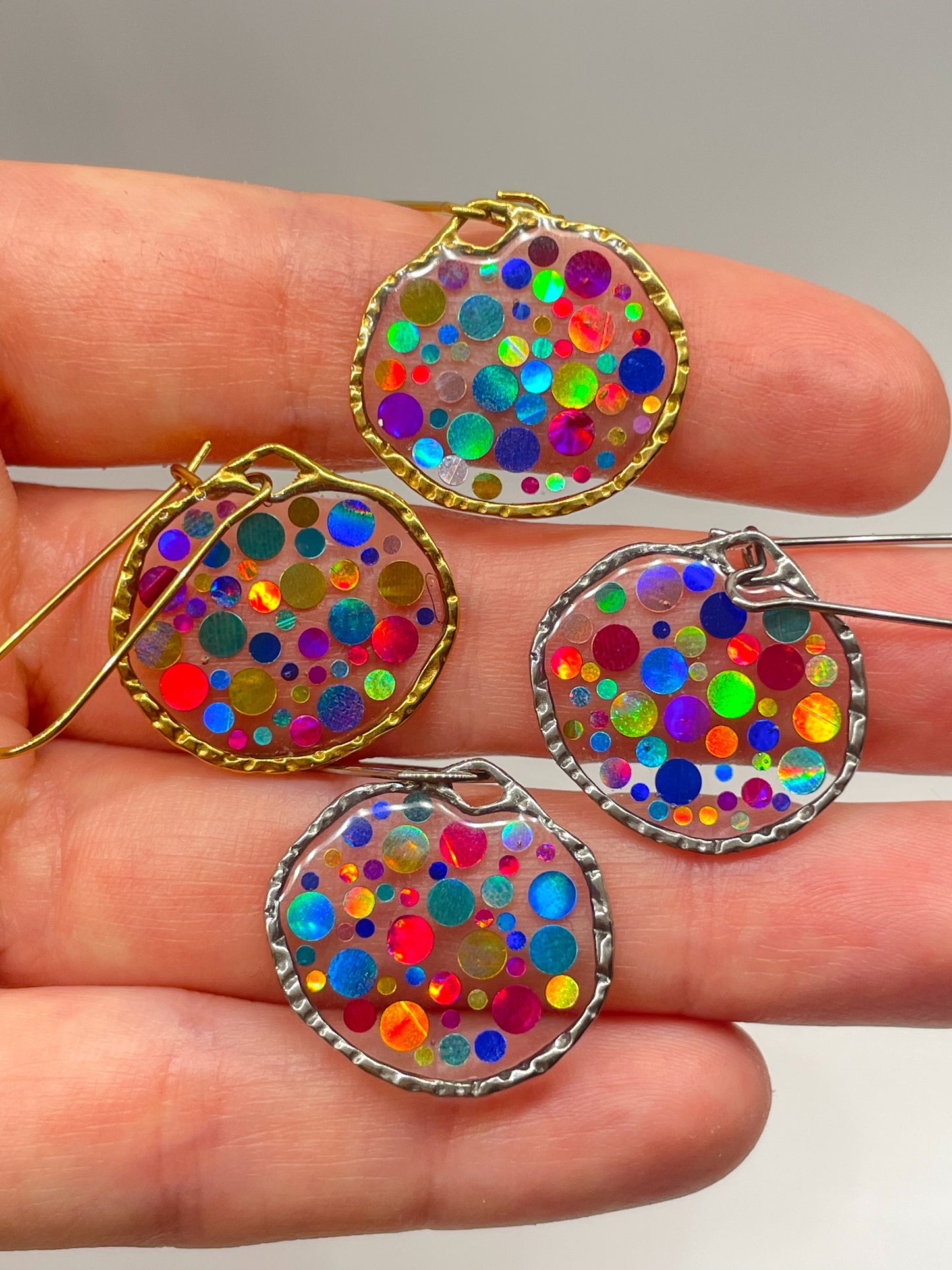 Small disco pendant necklace with colourful sparkles