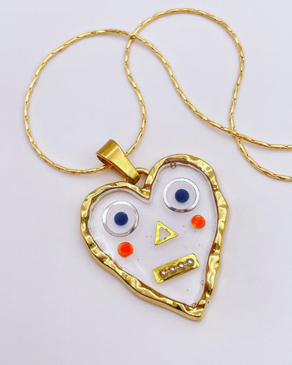 Collier pendentif cœur robot mignon