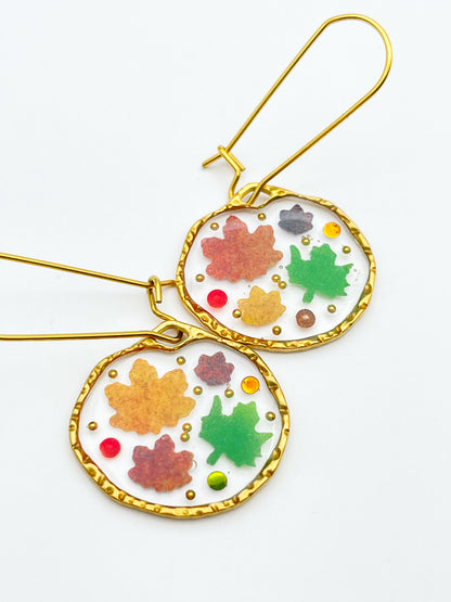 Autumn fall earrings with mini leaves