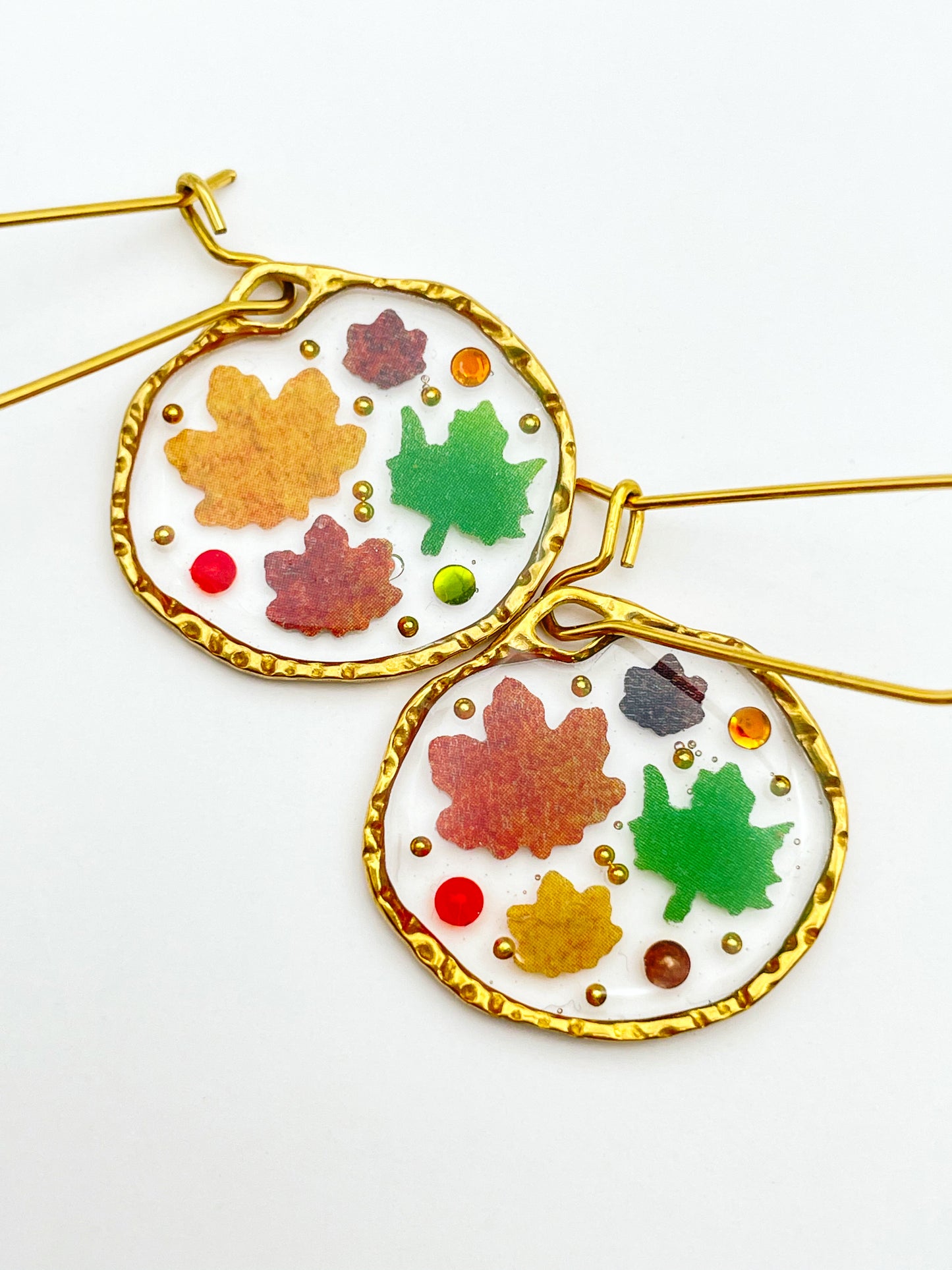 Autumn fall earrings with mini leaves