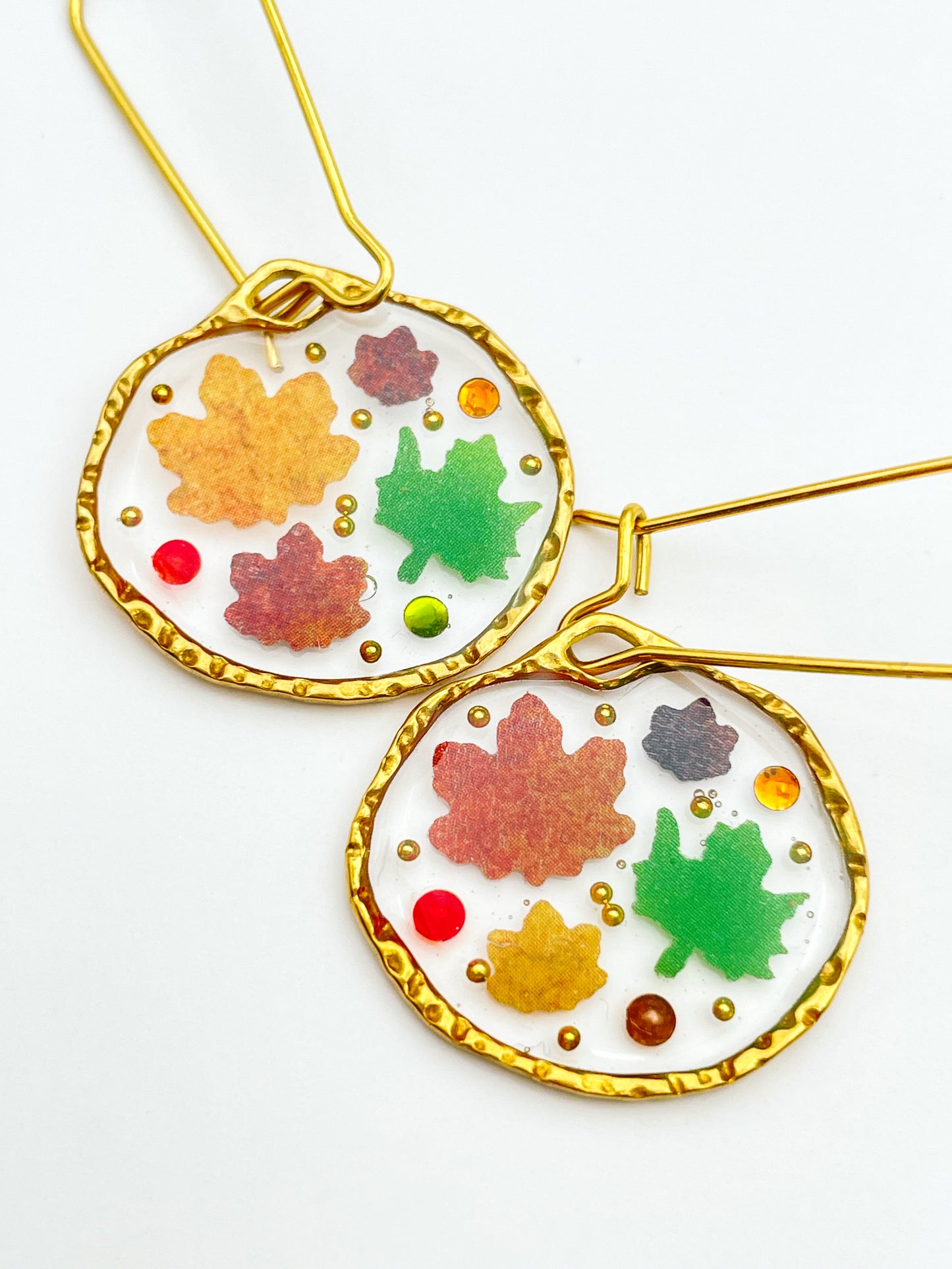 Autumn fall earrings with mini leaves