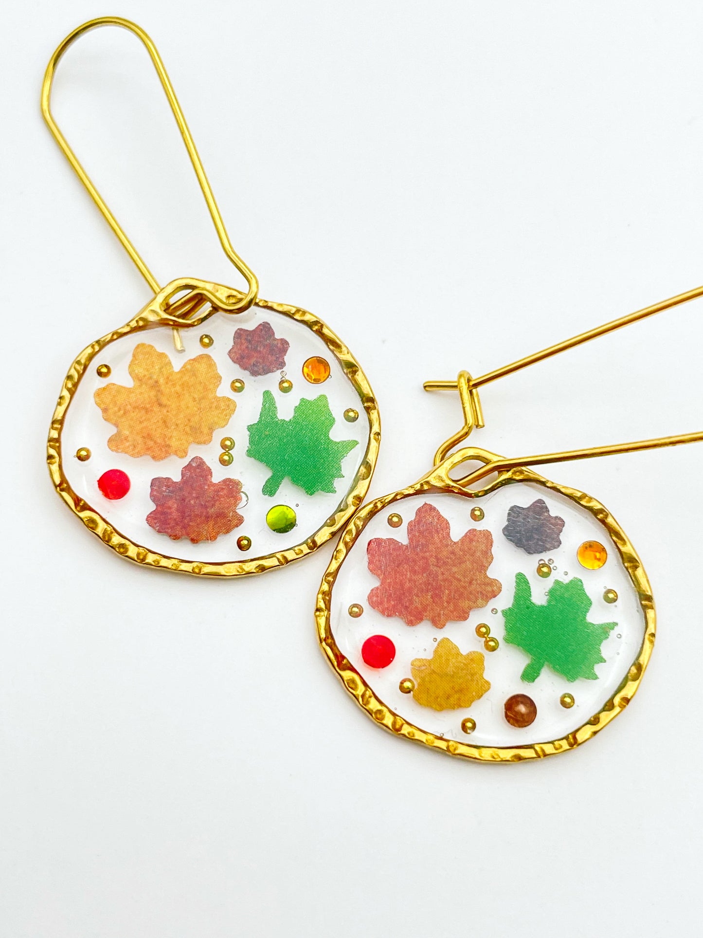 Autumn fall earrings with mini leaves