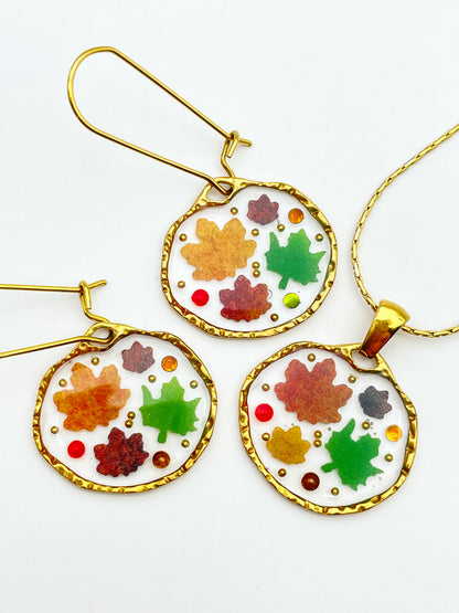 Autumn fall earrings with mini leaves