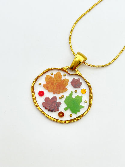 Autumn fall necklace with mini leaves