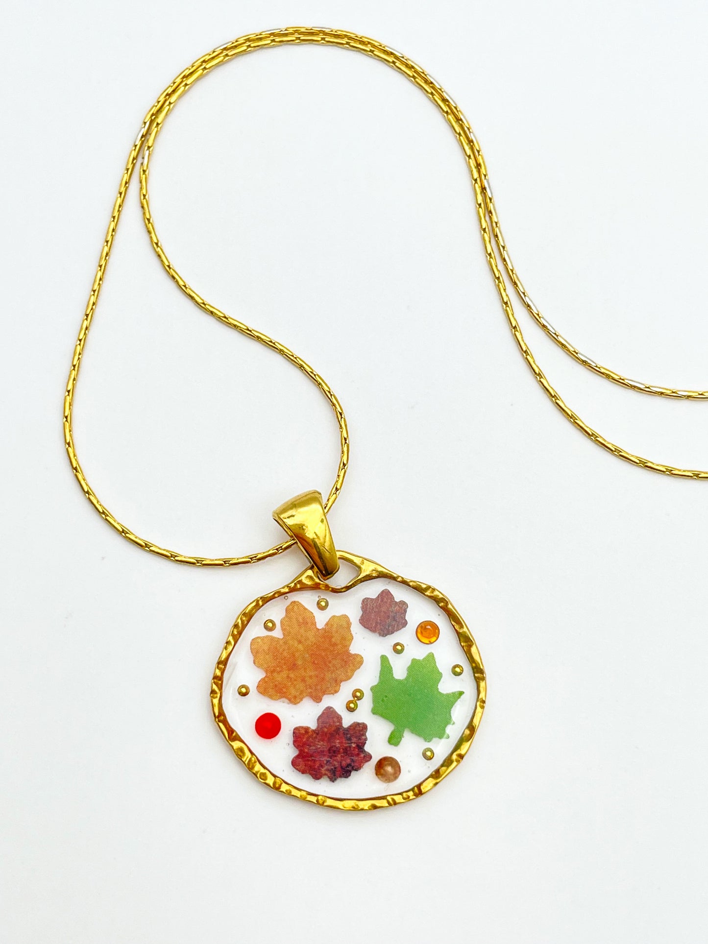 Autumn fall necklace with mini leaves
