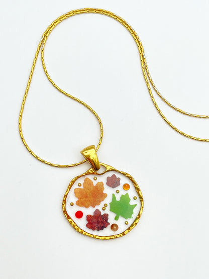 Autumn fall necklace with mini leaves