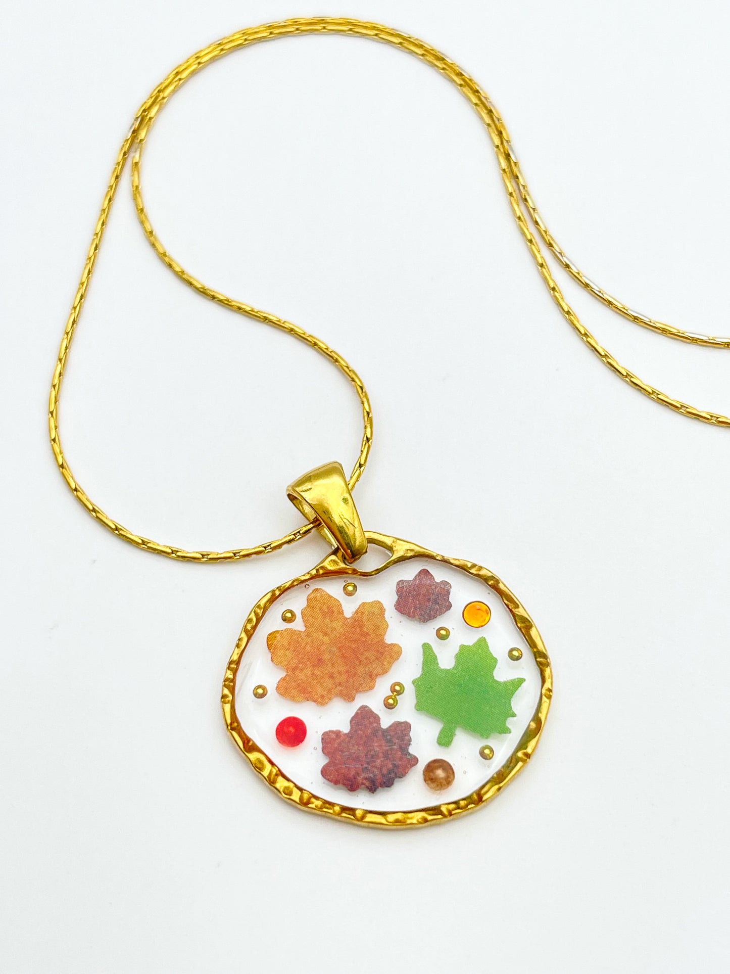 Autumn fall necklace with mini leaves
