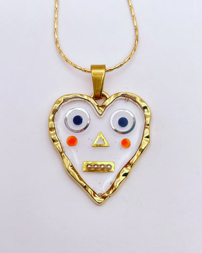 Collier pendentif cœur robot mignon
