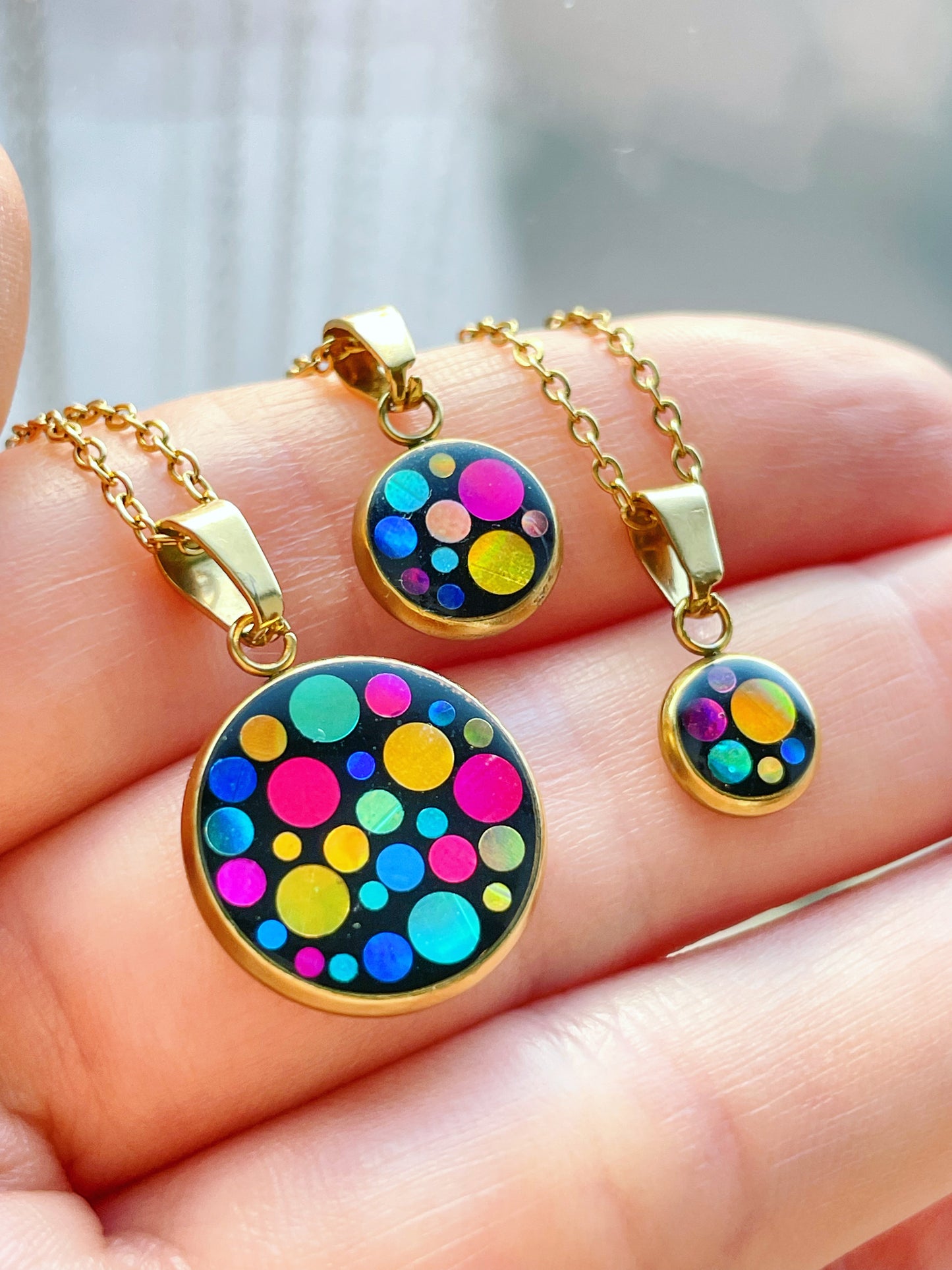 Disco charm necklace with chain in micro, mini or small size