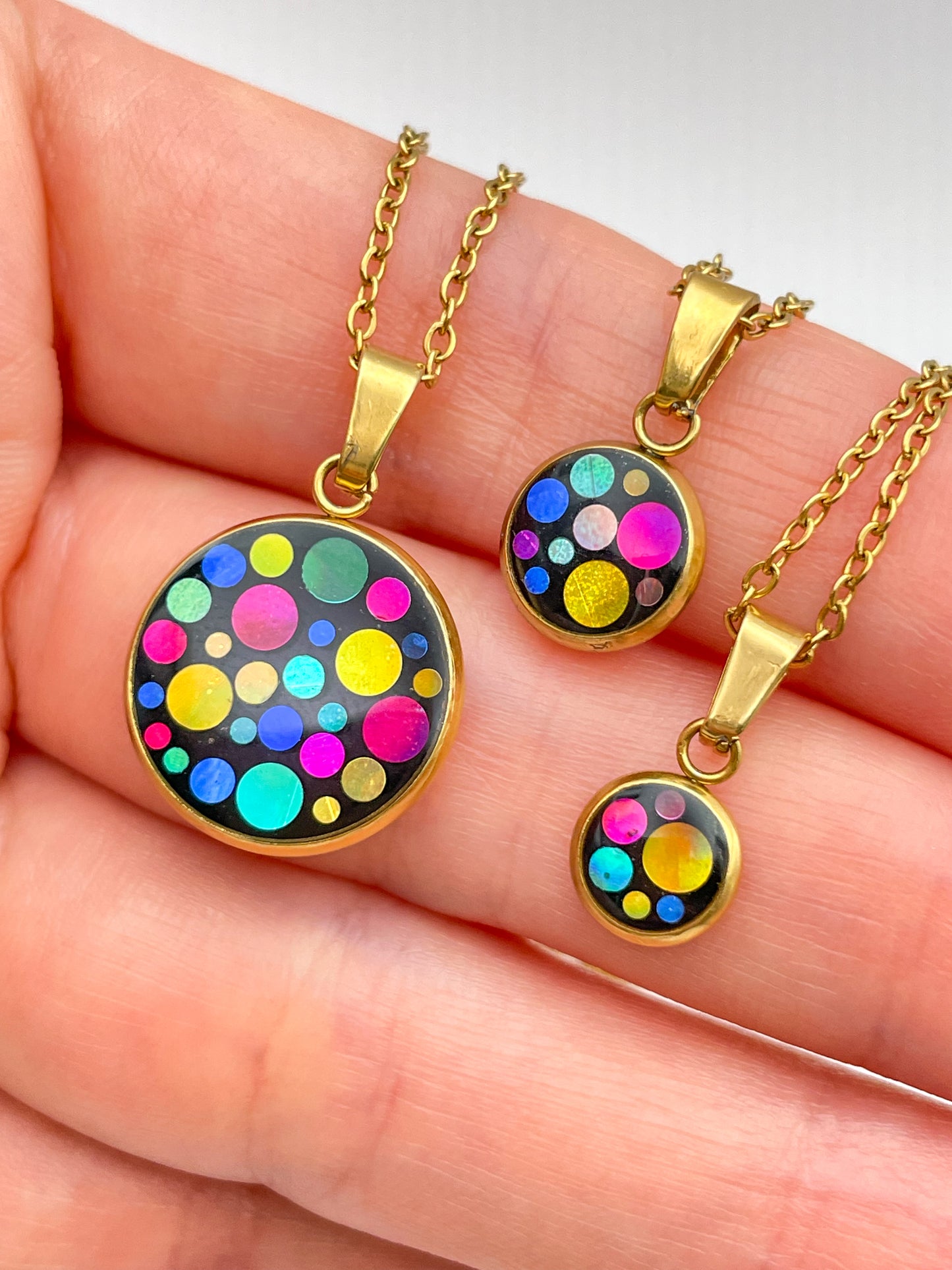 Disco charm necklace with chain in micro, mini or small size