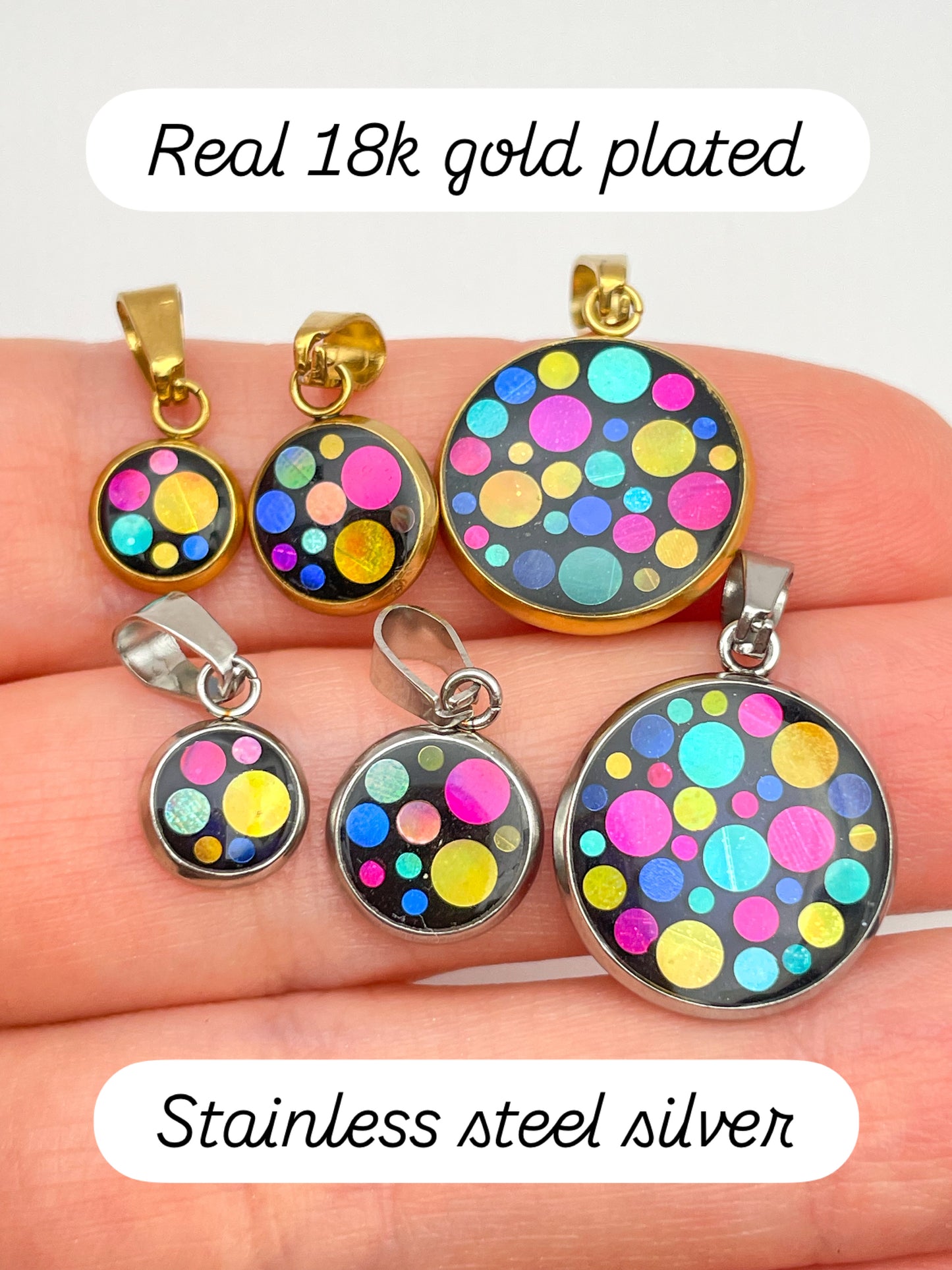 Disco charm necklace with chain in micro, mini or small size