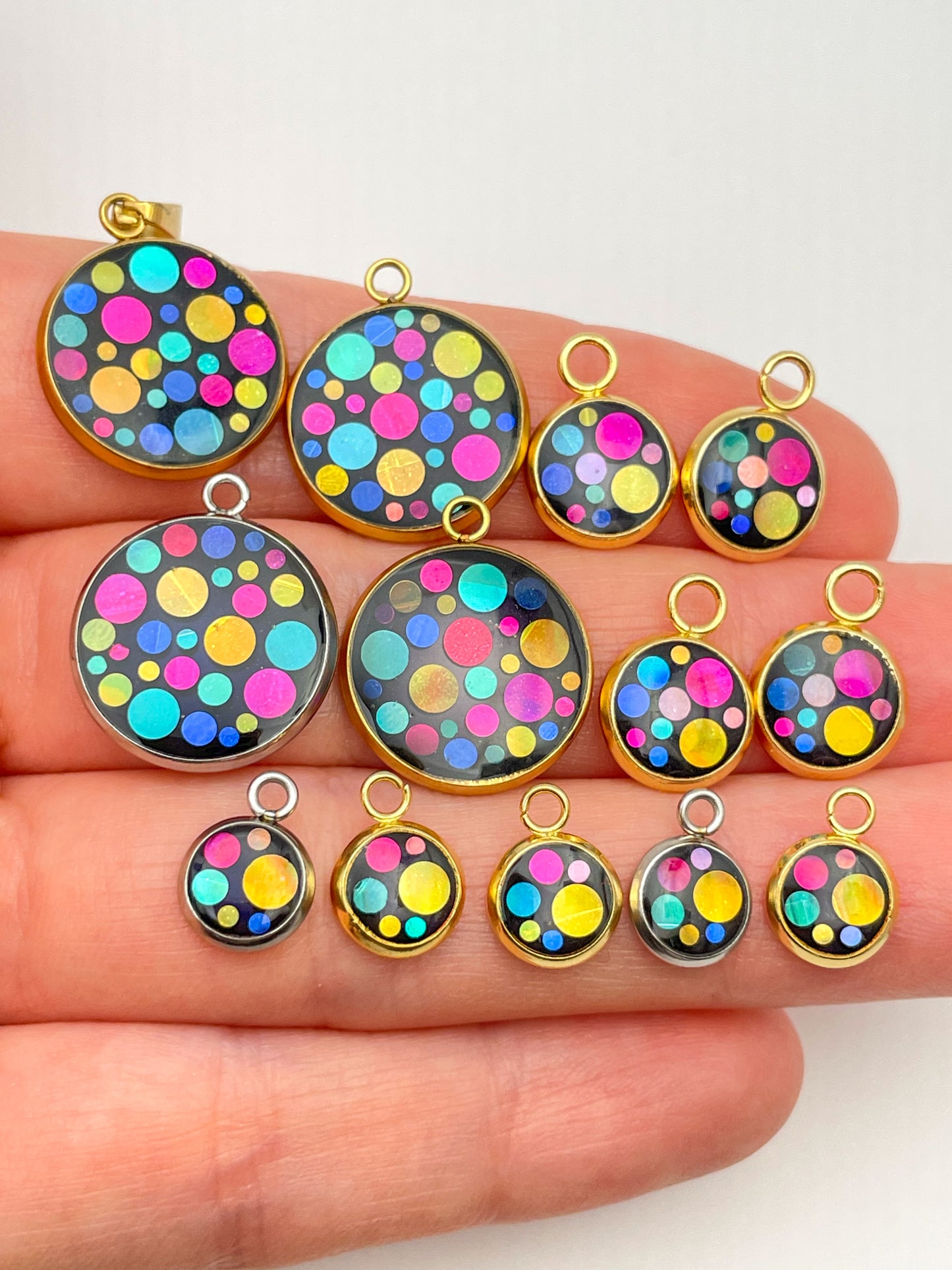 Disco charm necklace with chain in micro, mini or small size