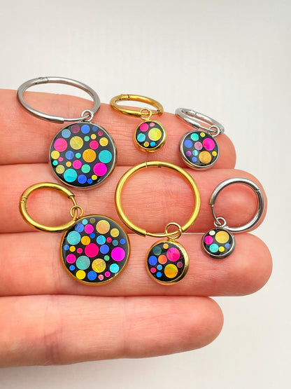 Disco charm hoop earrings in micro, mini or small size