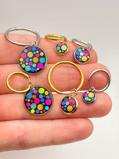 Disco charm hoop earrings in micro, mini or small size