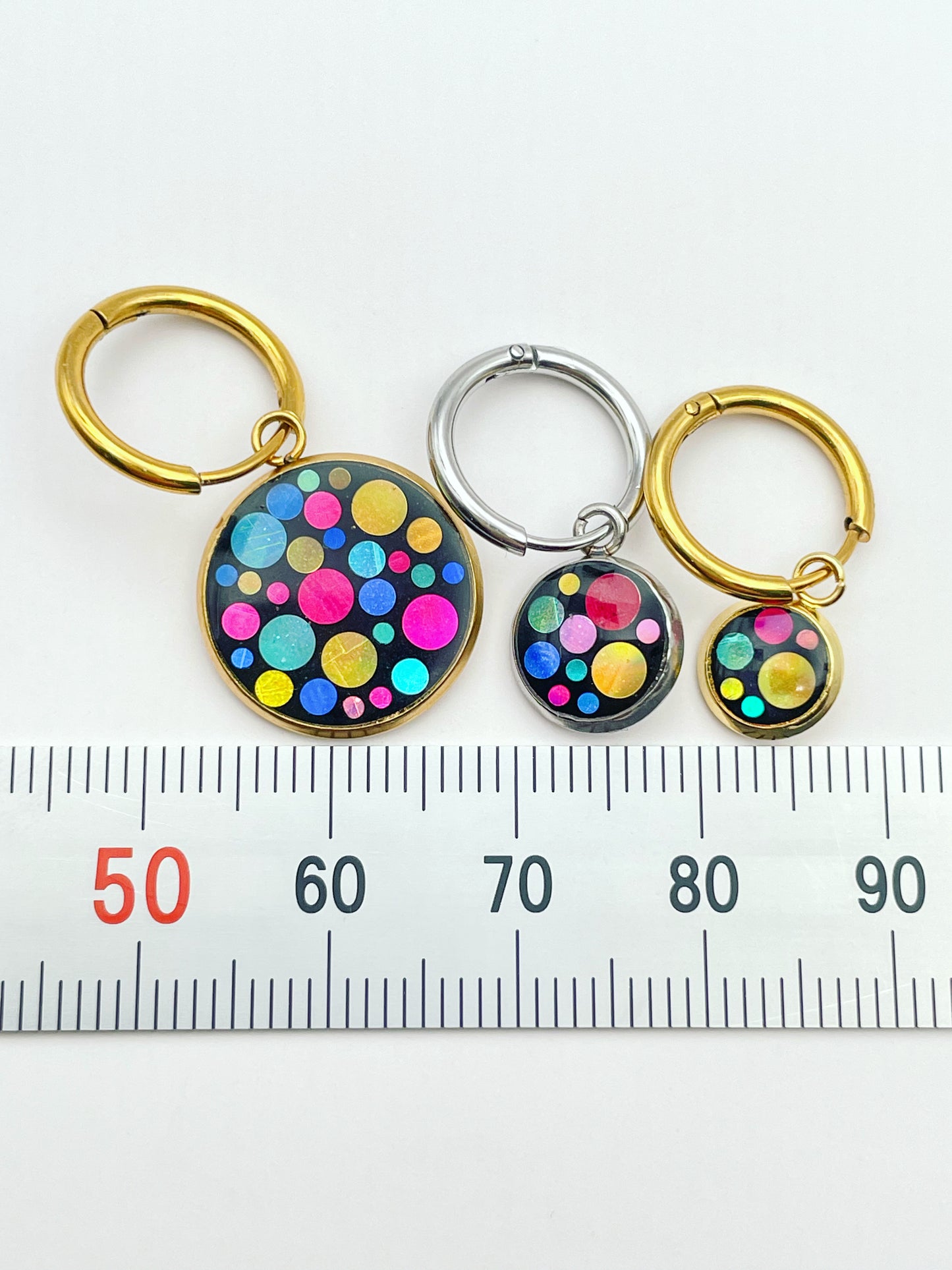 Disco charm hoop earrings in micro, mini or small size