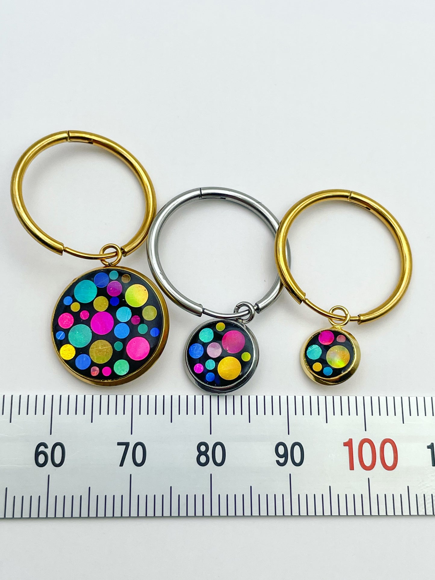 Disco charm hoop earrings in micro, mini or small size