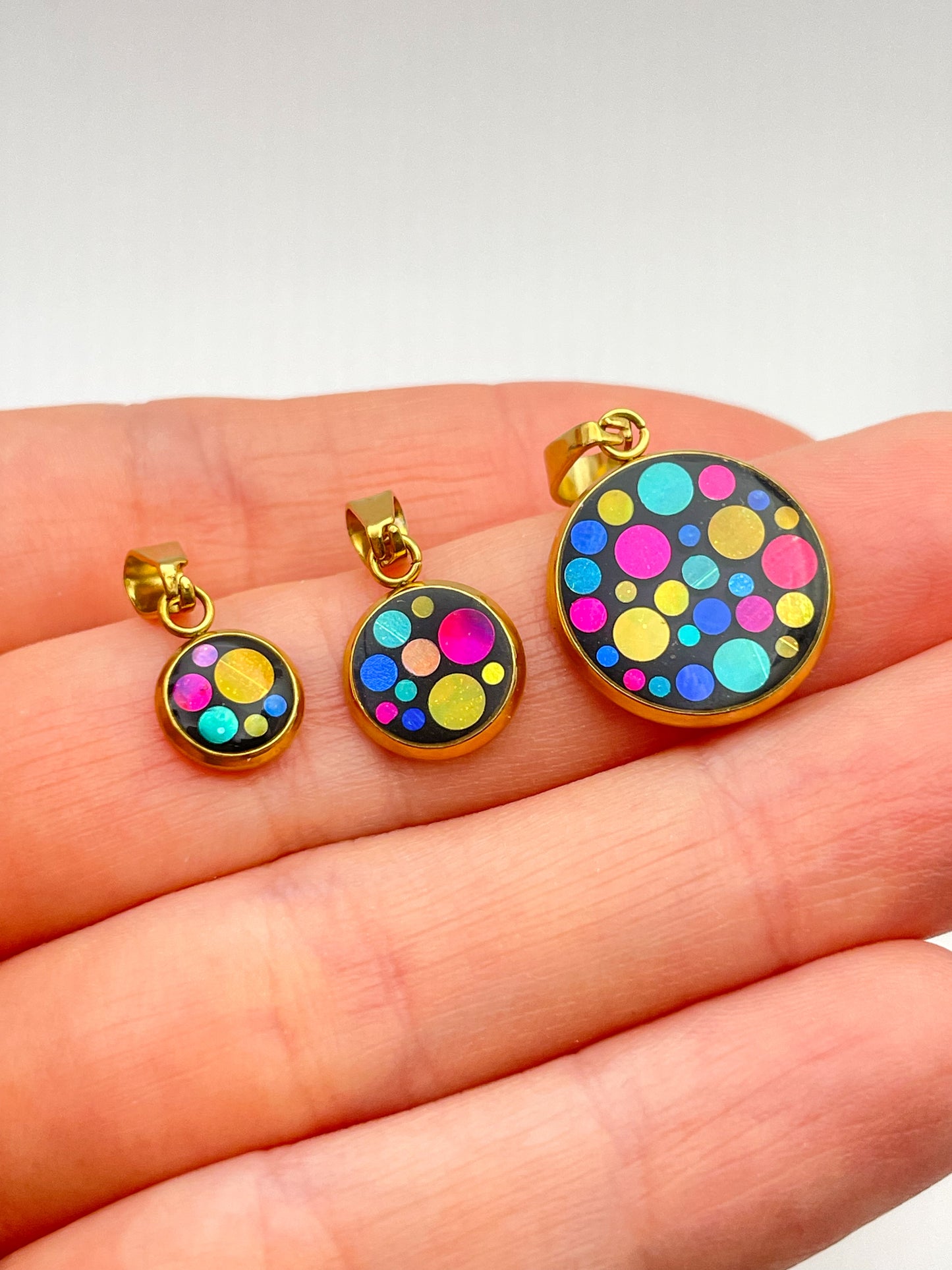 Disco charm necklace with chain in micro, mini or small size