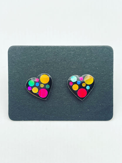 Mini disco stud earrings with colourful glitter