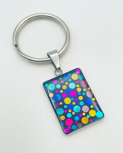 Disco keyring with colourful sparkles in rectangle shape